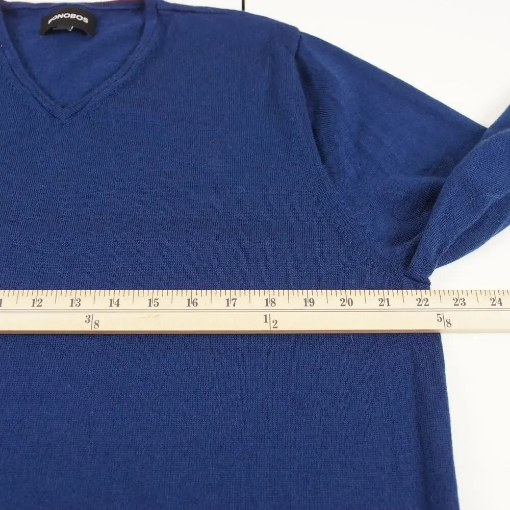 Bonobos 100% Extra Fine Merino Wool Blue V neck Sweater Mens Sz XL